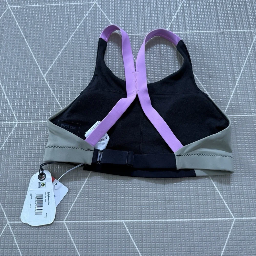 NEW Prana Baja Bound Top Women's‎ XS Black Color Block Sport Bra Swim Top